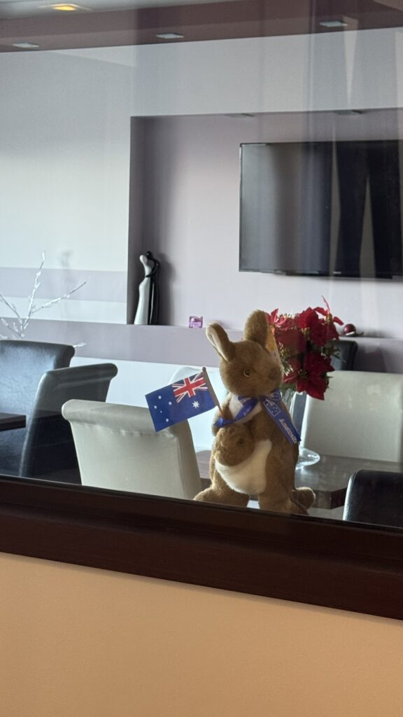 Kanga at the reception desk